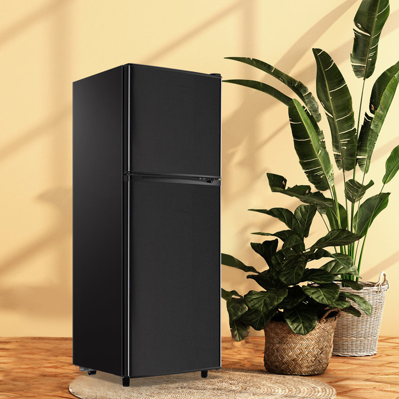 WANAI Double Door Small Refrigerator with Freezer 5.0 Cu.Ft Large Size Fridge with 7 Level Adjustable Thermostat Removable Shelves Mini